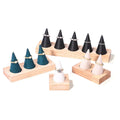 Custom Fashion Popular 1 Slot 3 Slot Velvet Cone Jewelry Display Wooden Base Suede Ring Holder Stand Set