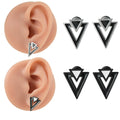 2023 New Stainless Steel Triangle Ear Lobe Earrings Black Silver Fashion Stud Helix Piercing Jewelry for Men Women Wedding Party