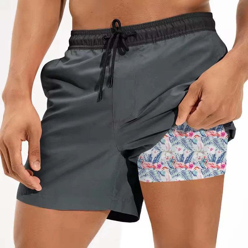 Custom Men's Athletic Shorts 5 Inch 2 in 1 Quick Dry Print Compression Lining and Print Pocket