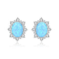 Fine Jewelry 925 Sterling Silver Natural Blue Oval Opal Stud Earrings for Women Gifts