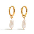 N&S Elegant 18K Gold Stainless Steel Stud Earrings with Freshwater Pearl Trendy Stylish Design for Gift