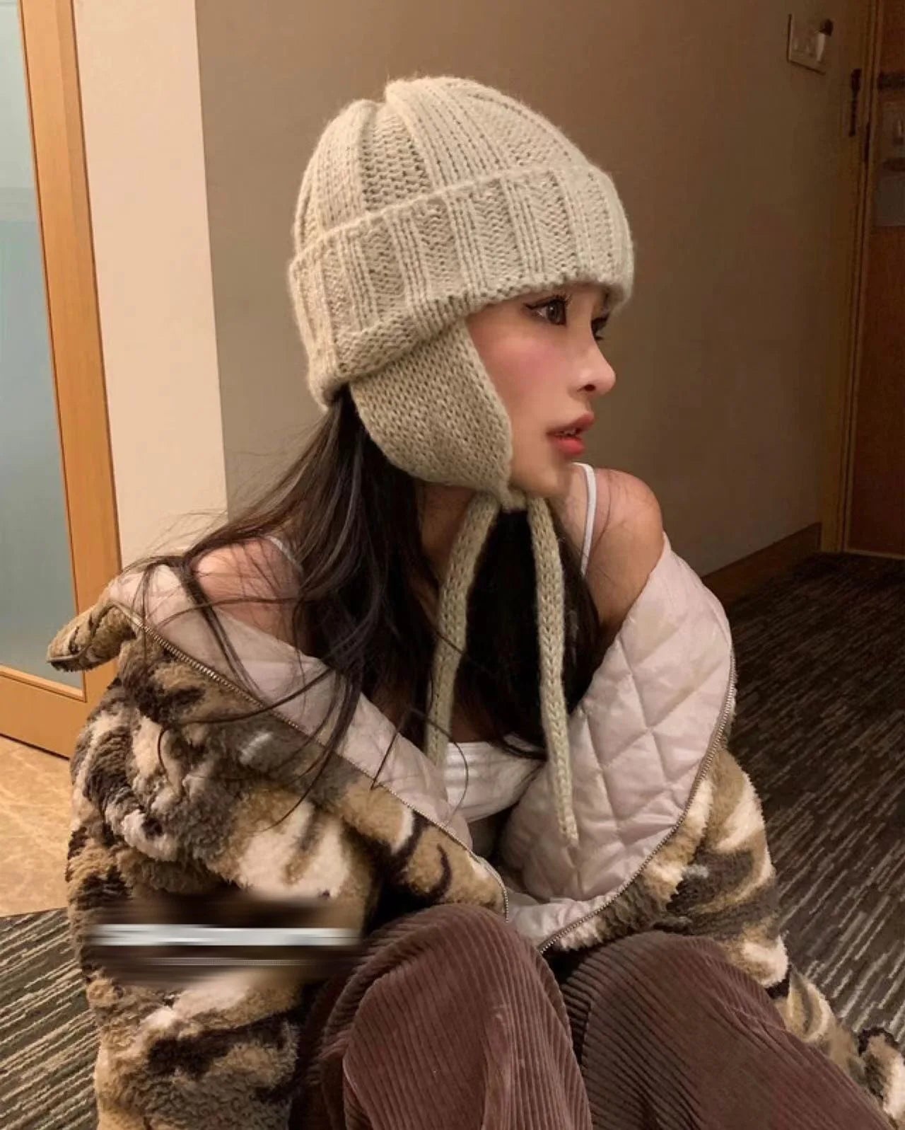 Women Winter Beanie Hats Winter Hat Knitted Beanie High Quality Girls Fashion Knitting Beanie Hat With Ear Muff