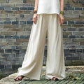 Women Wide Leg Pants Cotton Linen Trouser Japan Style Solid Color Pants Elastic Waist New Vintage Plus Size Solid Color Loose