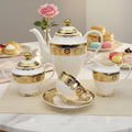 KAROSA Hot Sell Royal 17pcs Coffee Tea Set Gift Set with Cups and Saucers Gold Ceramic Luxury Tea Sets for 6 Afternoon Tea