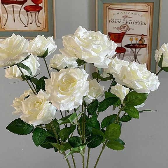 M1009 Wholesale Wedding Road Background Decoration White Red Silk Rose Bouquets Flower 3 Heads Pink Artificial Rose
