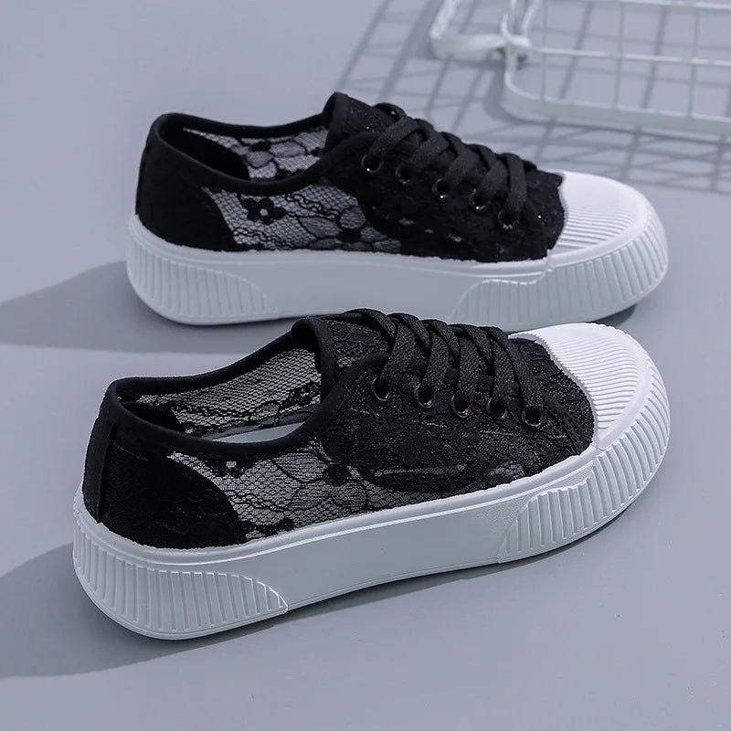 Lace Breathable White Shoes Women's Summer New Korean Version Mesh Women's Flat Shoes