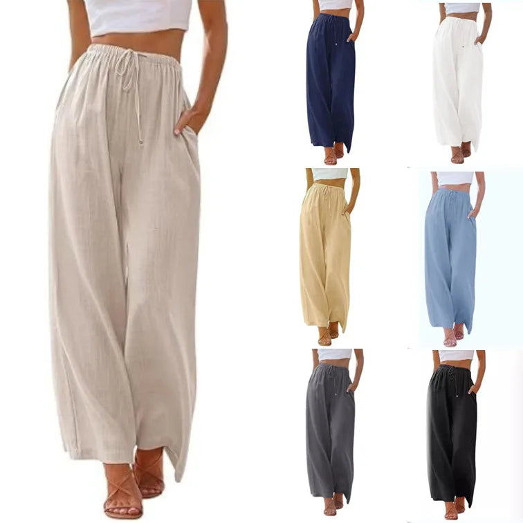 Enyami Plus Size Casual Drawstring Elastic Waisted Lounge Trousers Streetwear Baggy Straight Loose Wide Leg Women Palazzo Pants