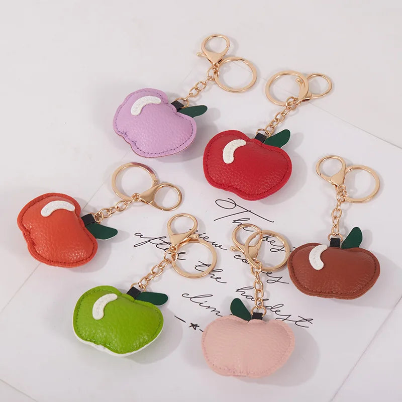 Cute Apple Bag Charm Pu Leather Fruit Pendent Pink Red Green Apple Keychain Accessories for Handbag Decoration Charms