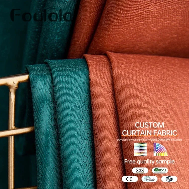 Factory Supply Luxury Linen Style Blackout Polyester Window Curtain Fabric
