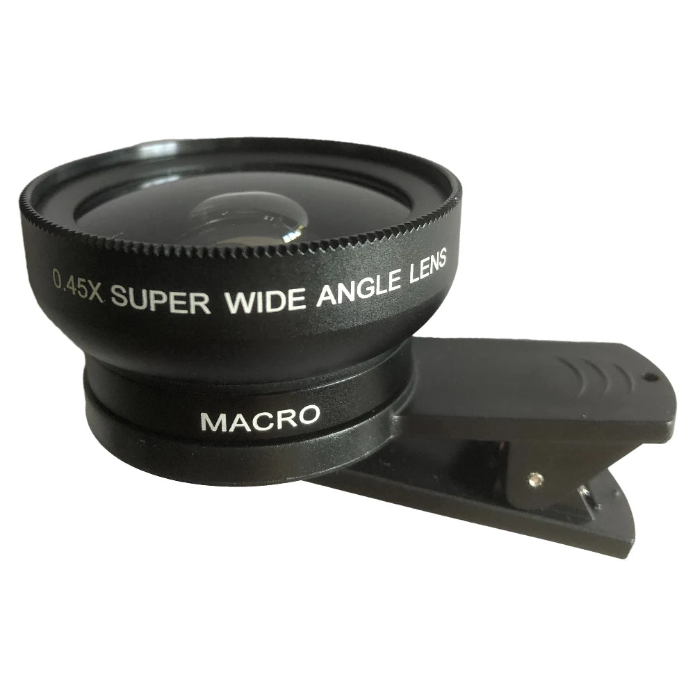 Black 0.45X Wide-angle Wide Photography Lenses Universal Fish Eye 2 in 1 Kit 10X Phone Macro Lens for Mobile