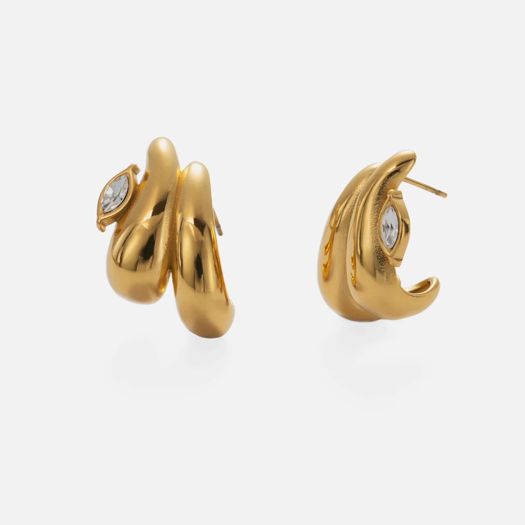 2024 Dazan New INS Trendy 18k Pvd Gold Plated Stainless Steel Vintage Punk Double Irregular Eye Zircon Earrings Luxury Jewelry