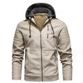 Winter Bomber Black Zipper Motorcycle Leather Jackets Long Sleeves Men Thick Fleece Jacket Coat With Hooded