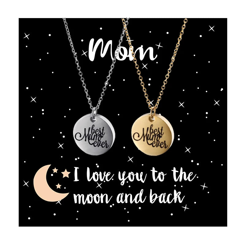 80 Models Mother's Day Gift for Mom Stainless Steel Silver 18K Gold Plated Best Mum Ever Round Disc Pendant Jewelry Necklace