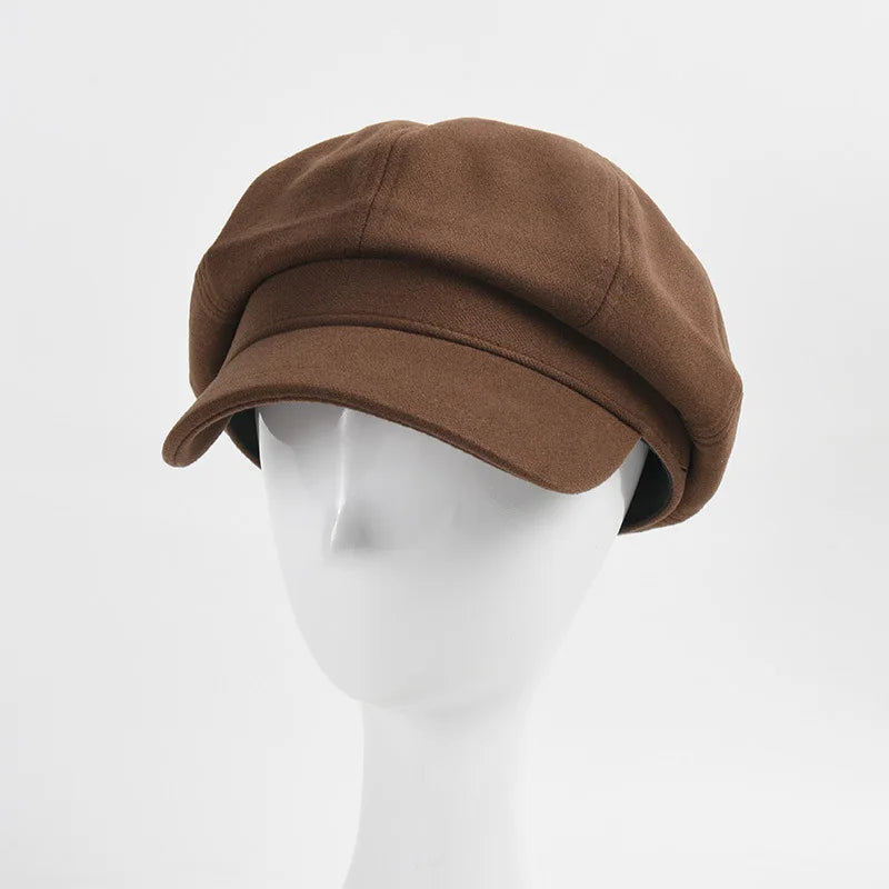 Hat Women Autumn/winter New Herringbone Octagonal Hat British Vintage Newsboy Hat Wide Brim Cap