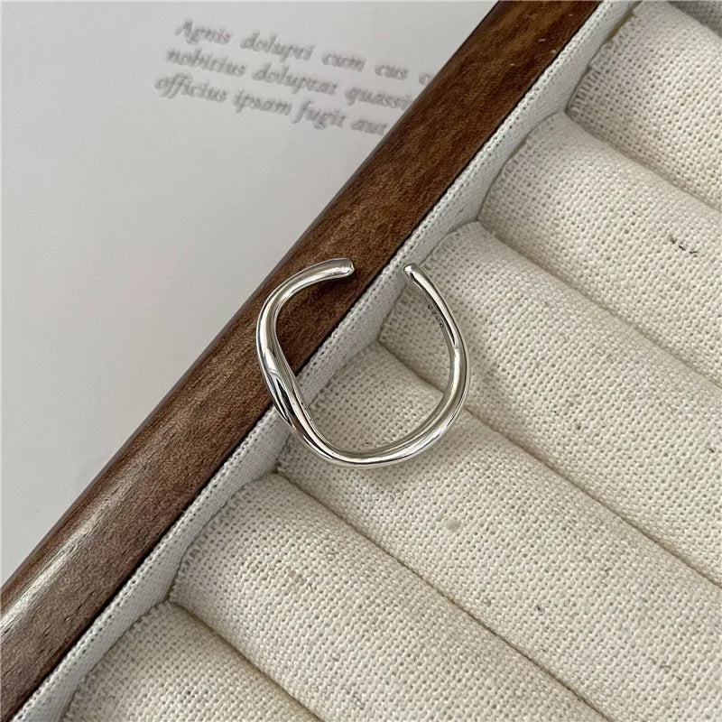 Molten Silver Ring 925 Sterling Silver Irregular Glossy Band Liquid Metal Jewelry for Women Handcrafted Minimalist Ring