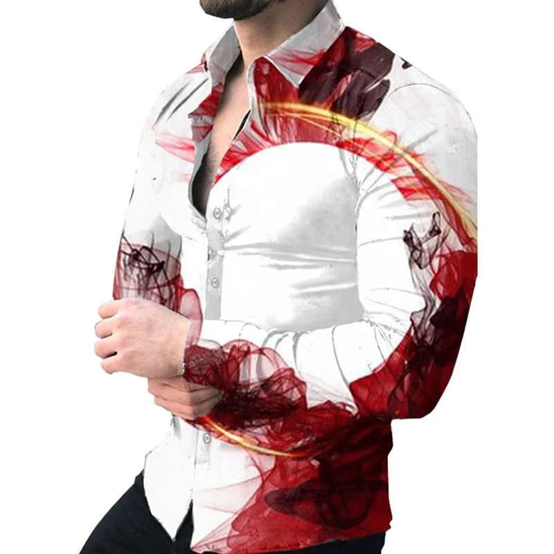 Men's Elegant Formal Long Sleeve Digital Print Shirt Eco-Friendly Anti-Wrinkle Breathable Fabric