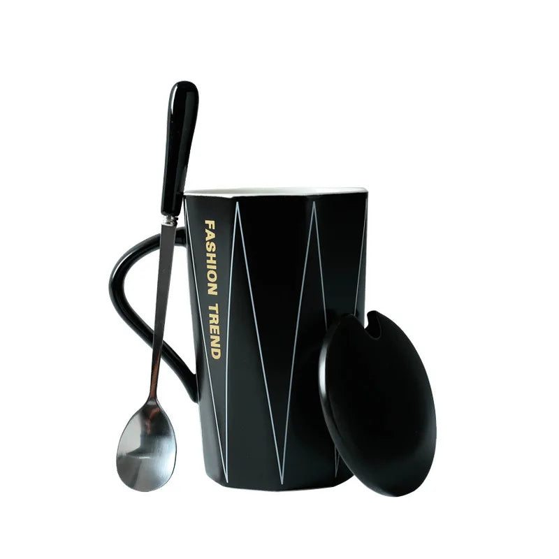 2026 High Quality Geometric Lines Drinking Cups Customized Nordic Special Style Household with Lid Spoon for Holiday Gift Sets