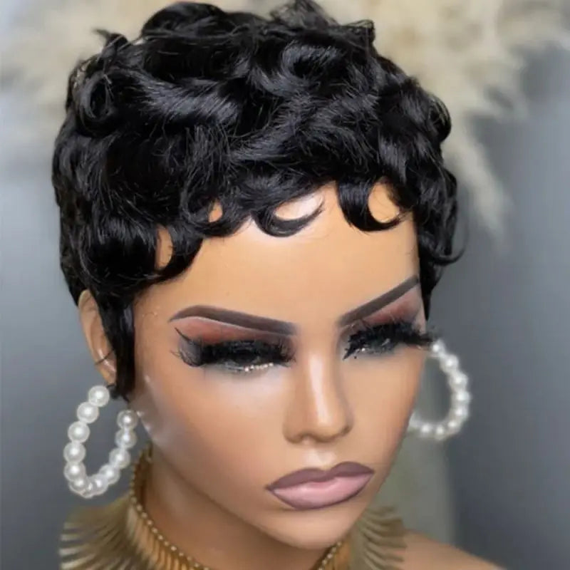 Cuticle Aligned Virgin Glueless Wigs Human Hair Pixie Curly Human Hair Wigs Raw Indian Hair None Lace Front Wigs for Women
