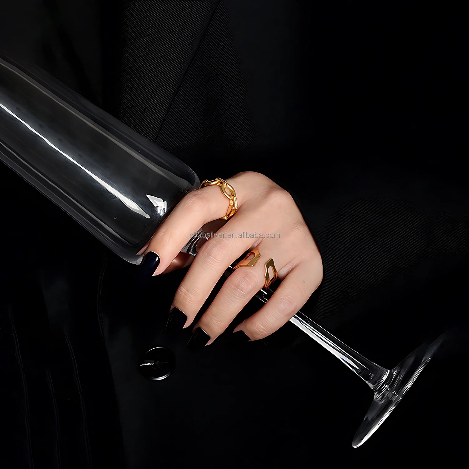 2025 New Arrival Vintage 925 Sterling Silver Open Ring with Chain Link Design Rope Texture Bold Unisex Jewelry for Women and Men