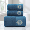 Custom logo 5 Star Hotel Luxury 100% Cotton Blue Hand Face Bath Towels Set Soft High Absorbency for Spa Hotel Home