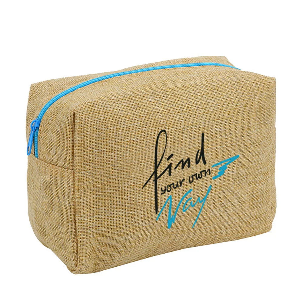 Custom Designed Plain Natural Printing Design Eco Oem Women Linen Jute Burlap Cosmetic Zipper Bag Make up Wash Pouch Bag