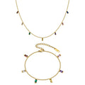 Delicate Jewelry Stainless Steel Women Necklace Bracelet Charms rainbow Zircon Jewelry Set