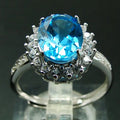 Oval Cut Sky Blue Zircon Topaz and Diamond Accent Frame Engagement Ring in 18K White Gold 925 Silver Jewelry