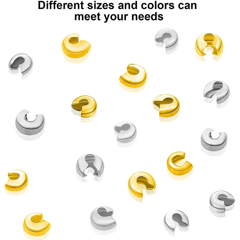 Crimp Bead Covers for Jewelry Making Crimp Bead Knot Covers Gold and Silver Half Round Open Crimp Beads Covers for DIY Crafts