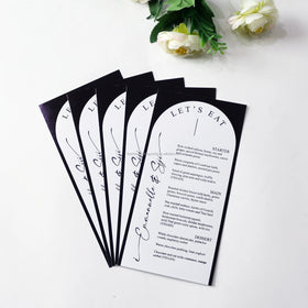 Modern Minimalist DIY Wedding Party Paper Menus White Black Foil Menu Cards with Music Angel Cross Styles for Dinner Drinks