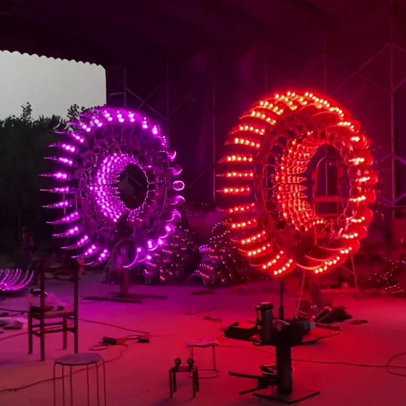 Outdoor Modern Perpetual Motion Led Kinetic Sculpture 3d Stainless Steel Wind Spinner