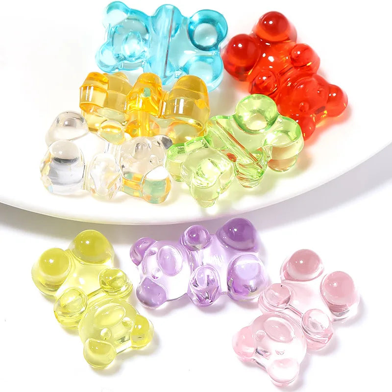 50pcs Candy Color Resin Mini Bear Beads  Charms  DIY Bracelet Necklace Resin Bear Charms