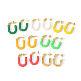 Custom Luxury Jewelry Oil Drop Gold Plated Stainless Steel Colorful U Shaped Stud Hoop Enamel Earrings Women