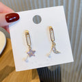 Fashion Korean Elegant Rhinestone Star Moon Drop Earrings for Women Back Hanging Asymmetrical Long Hypoallergenic Earrings