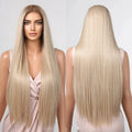 Future Fibers Long Silky Straight Synthetic Lace Wig with Baby Hair Blonde Light Brown T Part Lace Wig for Women Heat Resistant
