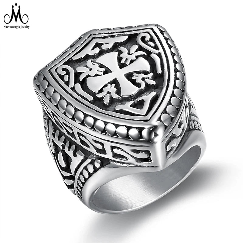 Fashion Cross Ring Jewelry Stainless Steel Men's Ring Shield Finger Ring for Man