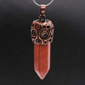 HZ Leaf Hexagon Column Crystal Red jasper Pillar Gemstone Healing Point Pendant Couple Necklaces Women Jewelry