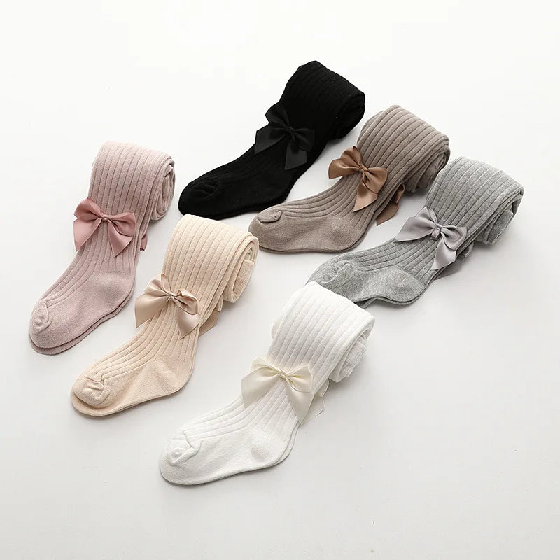 AutumnSpring Bbay Girl Leggings Warm Soft Solid Color Leggings Warm Socks Girls Bow Pattern Socks