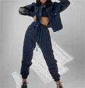 Christmas Gift Fashion Women Black Jacket Casual Pants Suit Long Sleeve Two Piece Set Sweatshirt