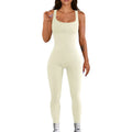 Aoyema 2023 Square Neck One Piece Yoga Ribbed Tank Tops Rompers Sleeveless Full Length Sport Jumpsuits Women