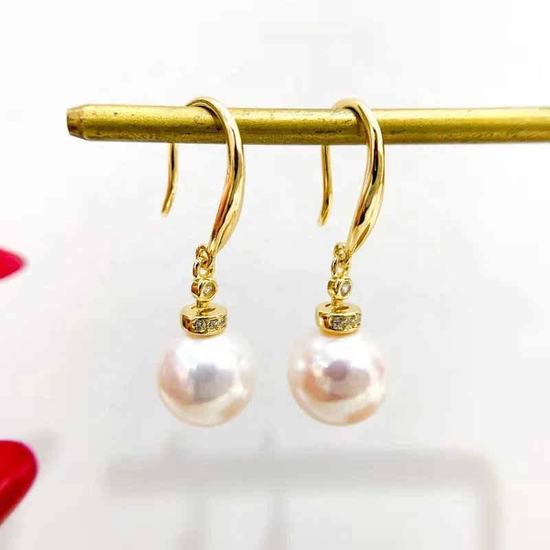 E1792 8-9mm DIY Natural Freshwater Pearl Charm Earrings Mounting Accessory 925 Sterling Silver Gold Plated  Jewelry for Women