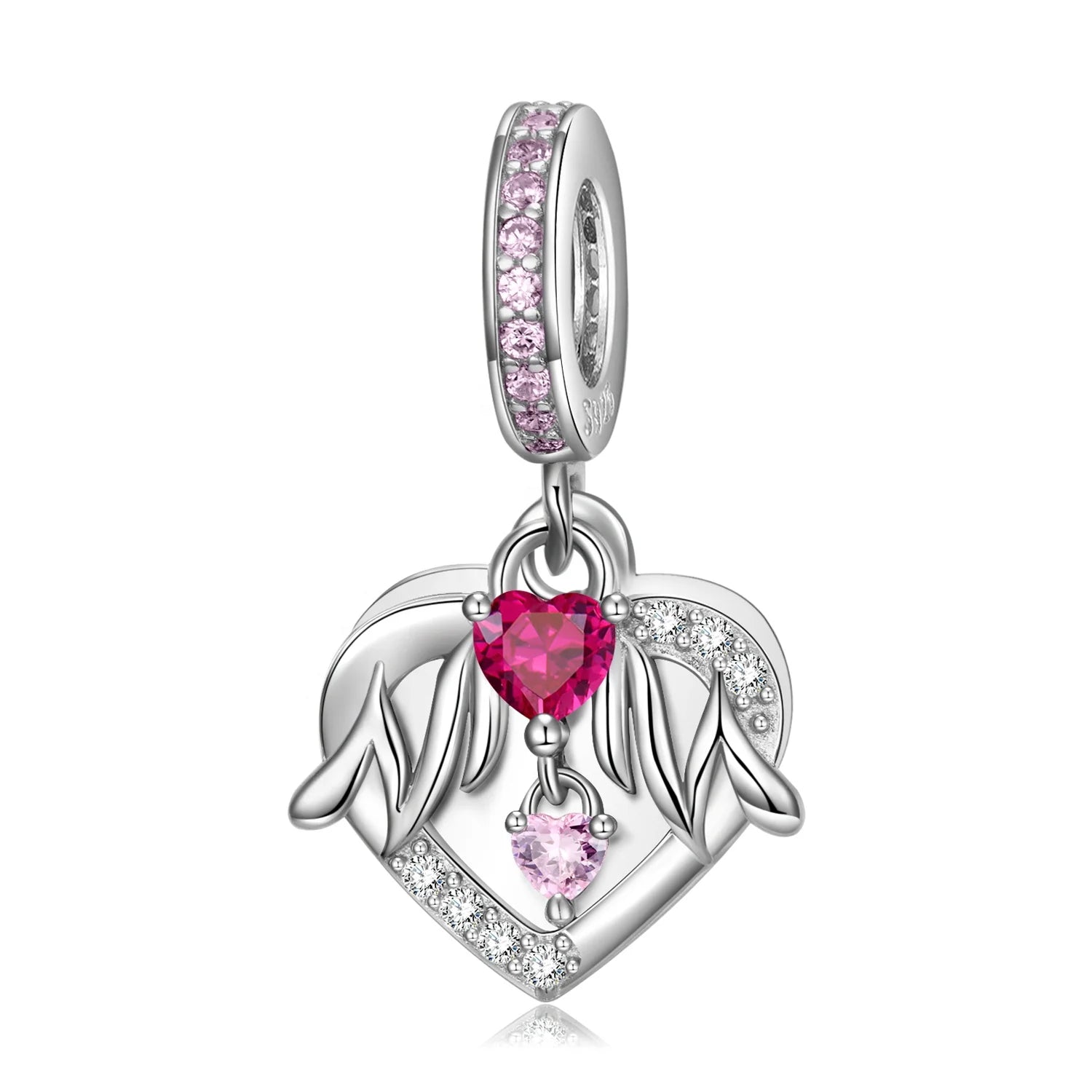 Heart Shape Pendant Mother's Day Gift Charm Authentic 925 Sterling Silver Beads with Zirconia for Women Jewelry Fine Accessory