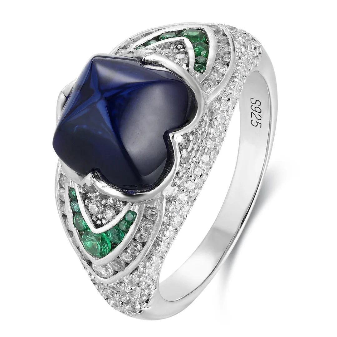 Elegant Men's Sterling Silver 925 Ring Men Rings Lab Grown Sapphire Emerald Diamond Inlay Christmas & Father's Day Gift for Him
