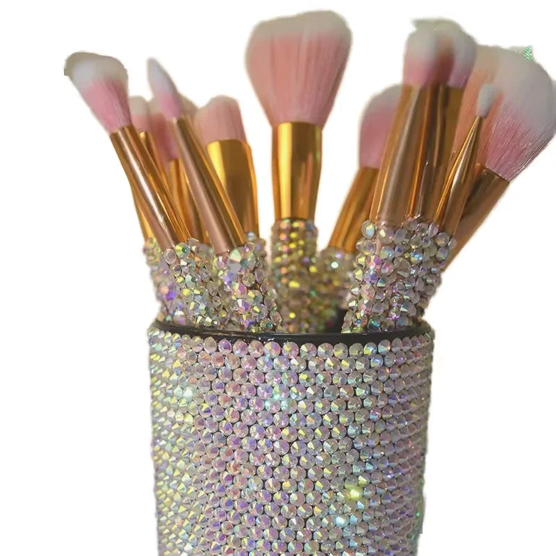 Wholesale Professional Private Label Makeup Brush Set Rhinestone Makeup Brush Set Eye Shadow Opp Bag Synthetic Hair Lipstick Set