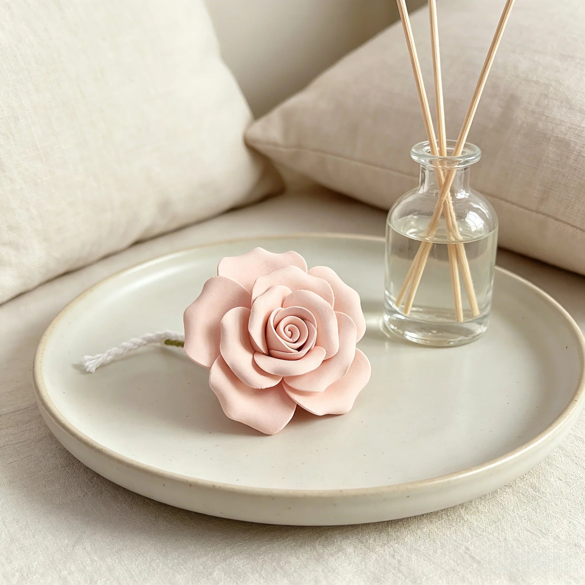 Pink Ceramic Rose Passive Aroma Diffuser Essential Oil Scent Stone Home Decor Ornament Romantic Gift for Loved One