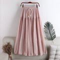 2025 New Mid-Length Skirt Female Summer Korean Style High Waist Slimming Fairy Skirt Cotton and Linen Bow Ins Skirt