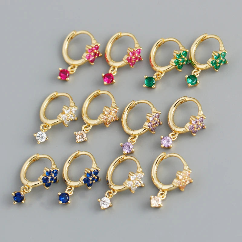 2022 Fashion Jewelry 925 Sterling Silver Zirconia Stone Flower Earrings Multi Color Gold Plated Hoop Earring Jewelry for Women