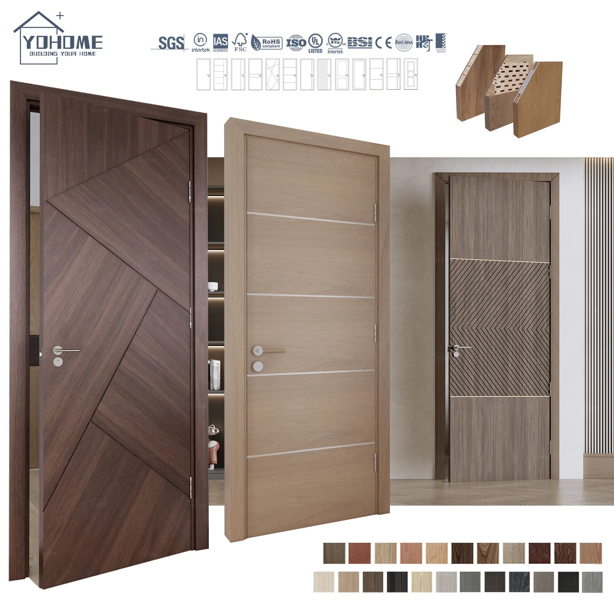 Russian High Quality Solid Interior Doors Wood Veneer Indoor Doors for House MDF Single Prehung Interior Door