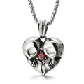 Punk Jewelry Stainless Steel Heart-shaped Double Skull Pendant Necklace