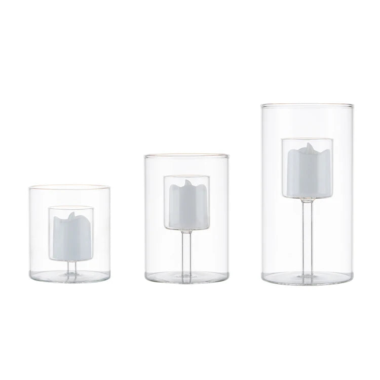 Handmade Luxury Clear Wedding Cylinder Glass Candle Holders with Inner Stem Glass Tube Candle Holder for Sale