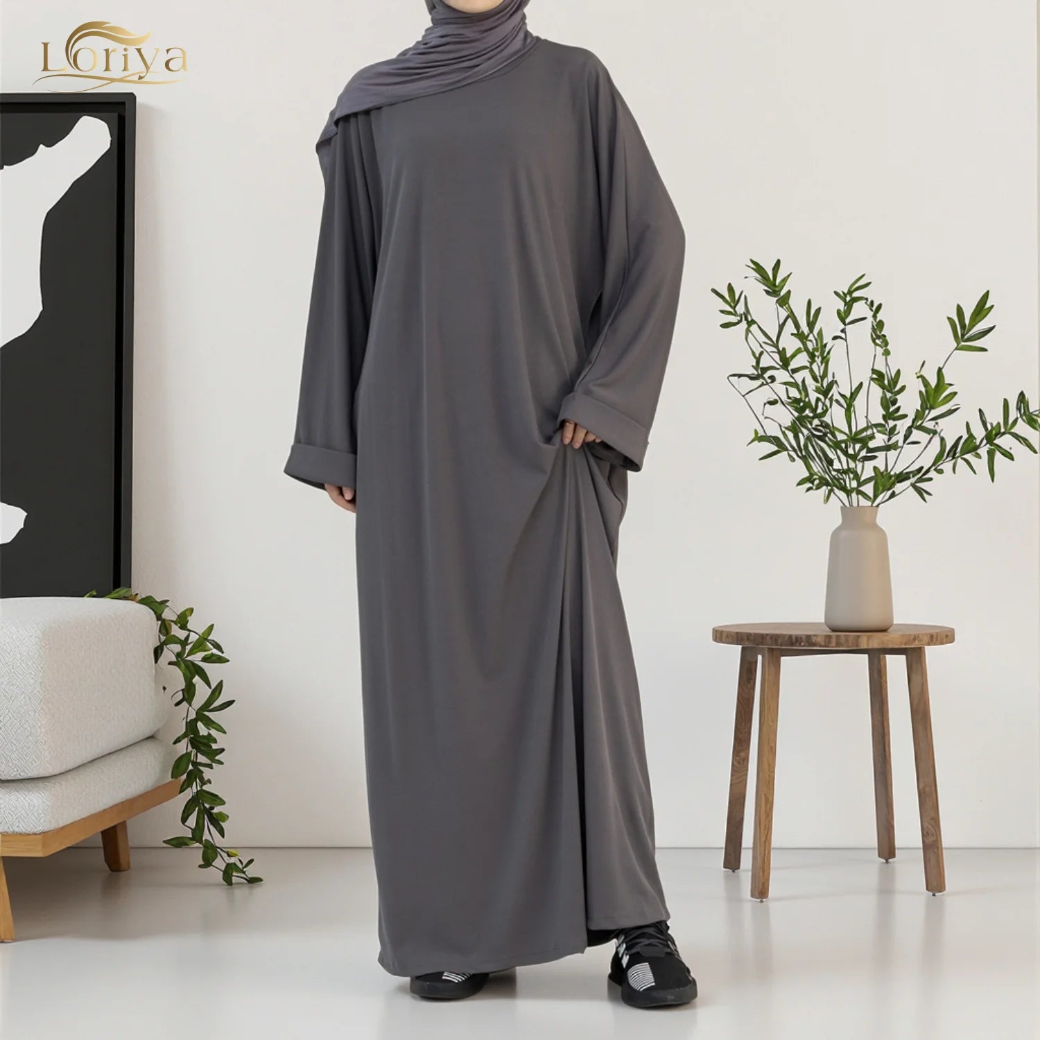 Loriya Eid Islamic Clothing Women's Dresses Modest Abaya Wholesale Women Muslim Kint Fabric Women Elegant Loose Modest Dresses